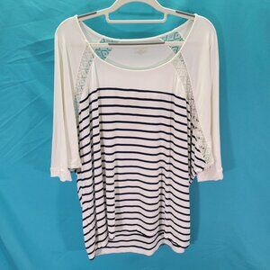 Les Lunes Womens Bamboo Striped Top With Lace Details M/L